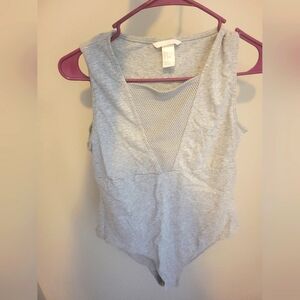 H & M Gray Sleeveless V Mesh Body Suit.